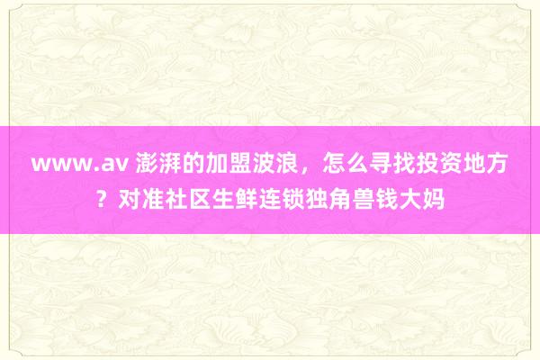 www.av 澎湃的加盟波浪，怎么寻找投资地方？对准社区生鲜连锁独角兽钱大妈