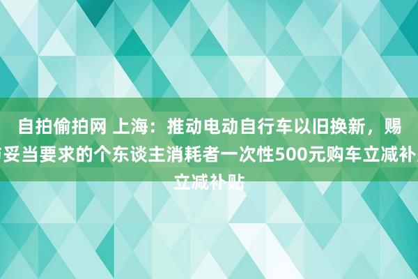 自拍偷拍网 上海：推动电动自行车以旧换新，赐与妥当要求的个东谈主消耗者一次性500元购车立减补贴